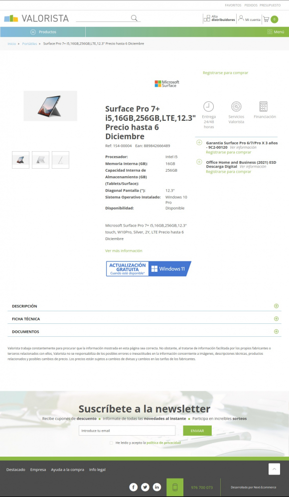 Ficha de producto Valorista